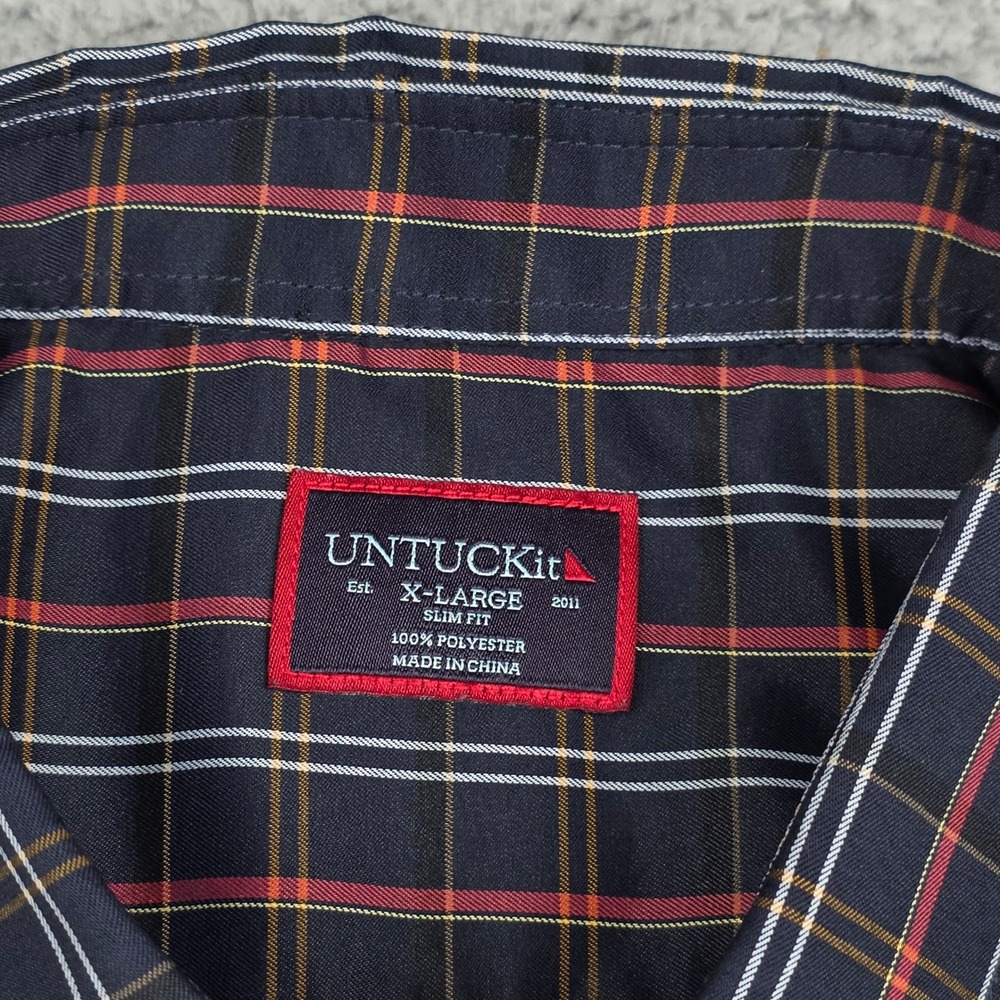 UNTUCKit Button Down Shirt Mens XL Navy Blue Valencay Plaid Slim Fit Long Sleeve - Picture 3 of 14